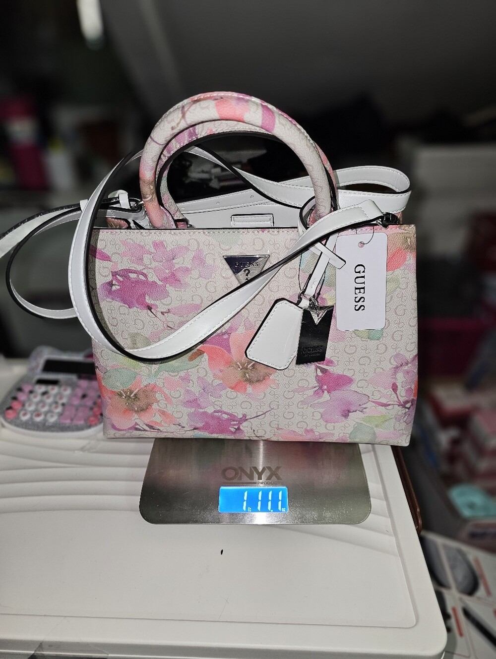 GUESS Pink White Floral Satchel with Removable Strap